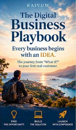 The Digital Business Playbook original illustrated cover showing a traveller overlooking a coastal sunset